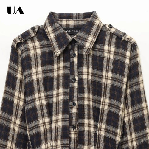 Fashionable Plaid A-line Midi Dress with Long Sleeve, Vintage Turn-down Neck Long Dress for Woman, Commuter Style Button Dress